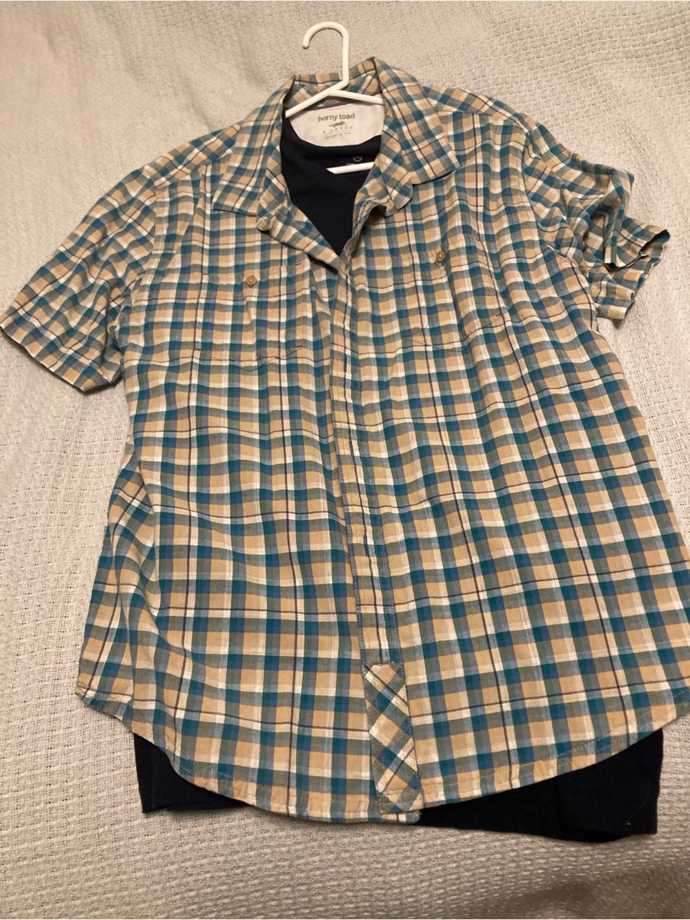 Horny Toad Short-Sleeve Plaid Button-Down Shirt - Teal & Tan